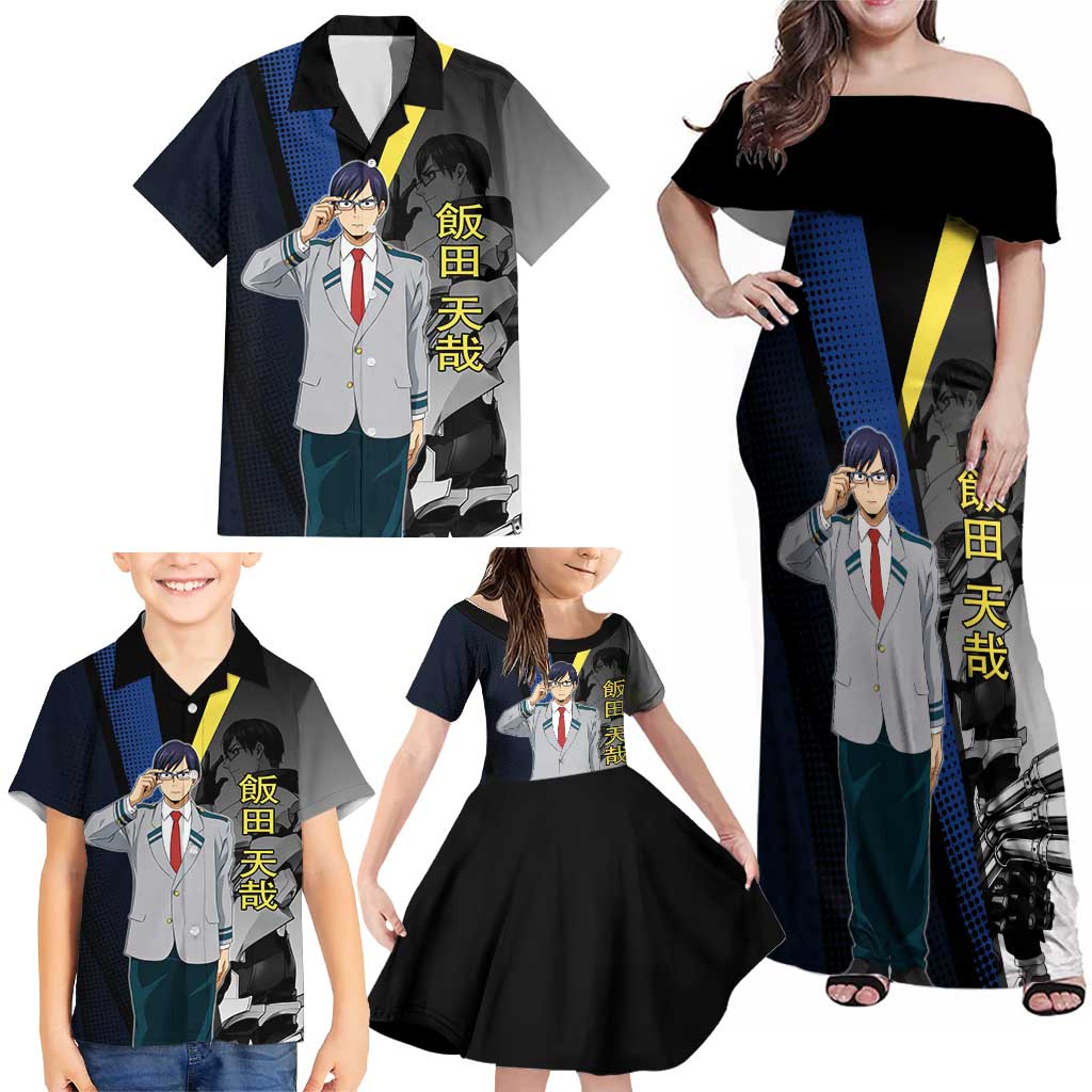 Tenya Iida Engine Hero Family Matching Off Shoulder Maxi Dress and Hawaiian Shirt Japanese Comic Book Style