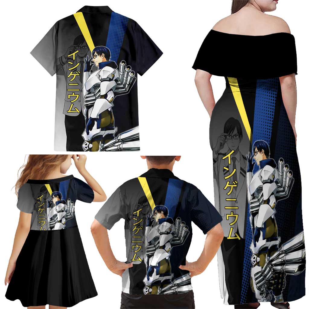 Tenya Iida Engine Hero Family Matching Off Shoulder Maxi Dress and Hawaiian Shirt Japanese Comic Book Style