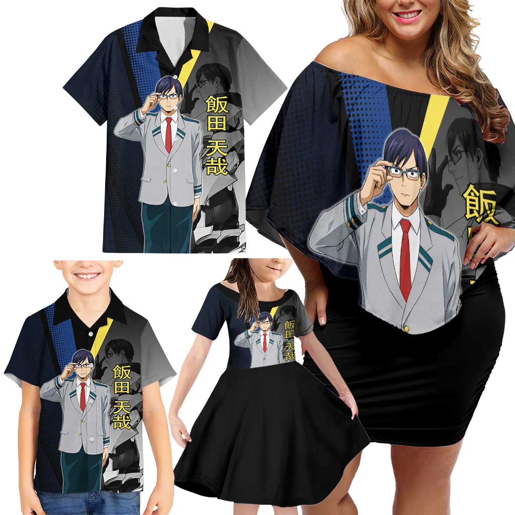 Tenya Iida Engine Hero Family Matching Off Shoulder Short Dress and Hawaiian Shirt Japanese Comic Book Style