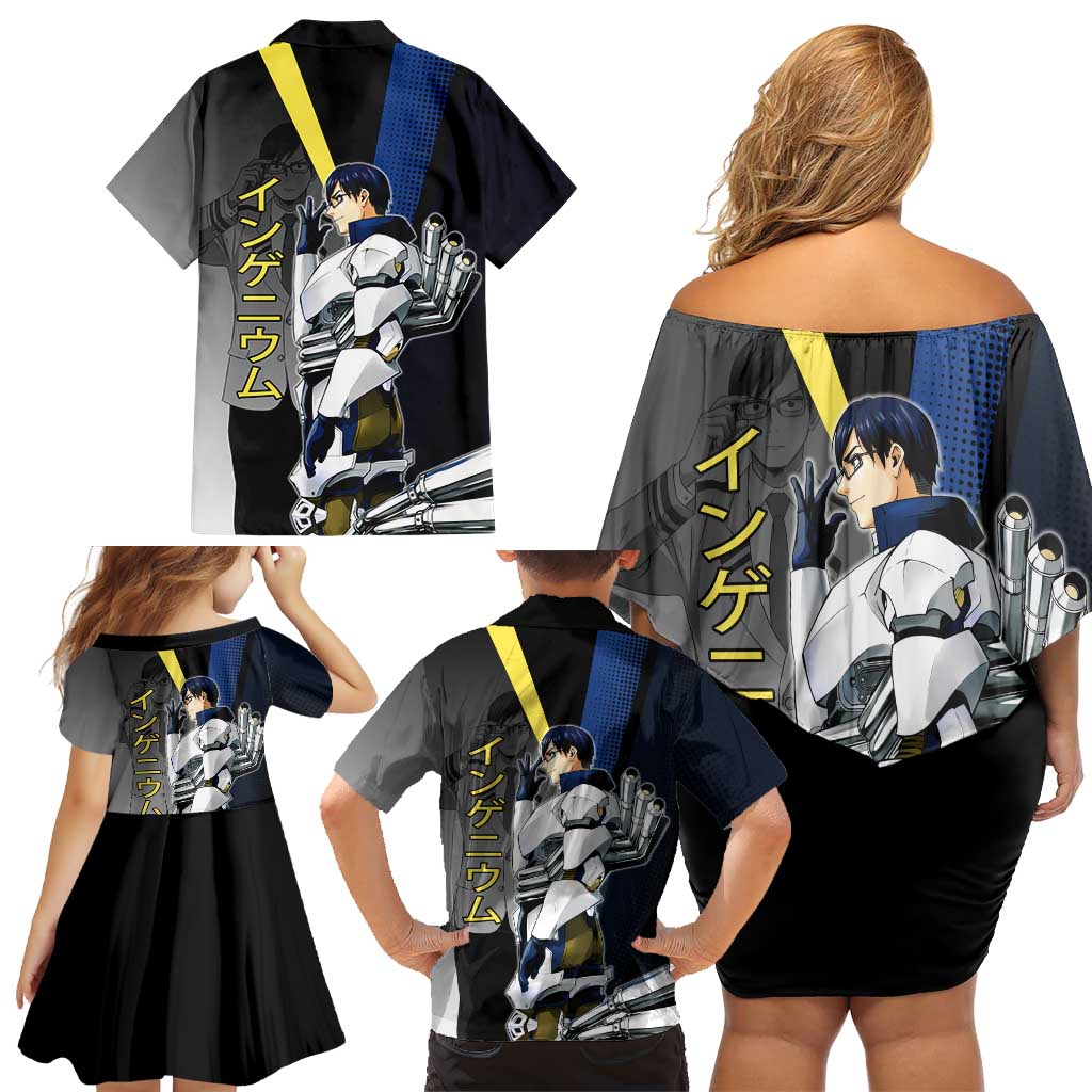 Tenya Iida Engine Hero Family Matching Off Shoulder Short Dress and Hawaiian Shirt Japanese Comic Book Style