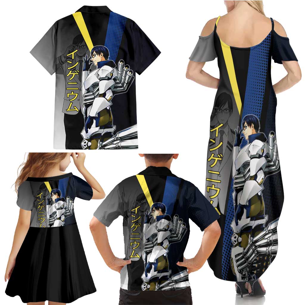 Tenya Iida Engine Hero Family Matching Summer Maxi Dress and Hawaiian Shirt Japanese Comic Book Style