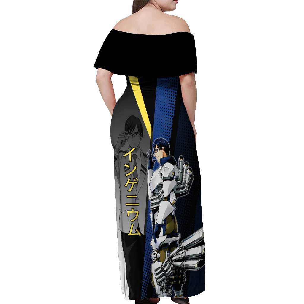 Tenya Iida Engine Hero Off Shoulder Maxi Dress Japanese Comic Book Style