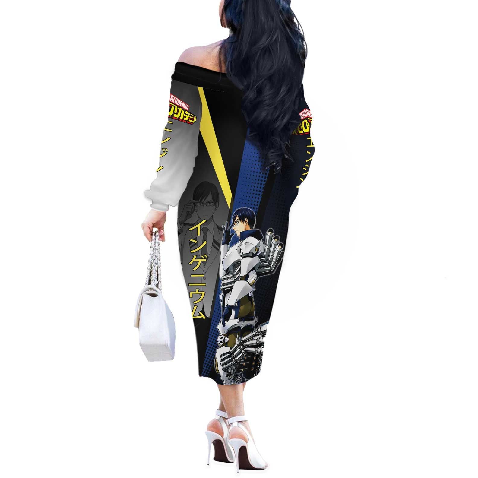 Tenya Iida Engine Hero Off The Shoulder Long Sleeve Dress Japanese Comic Book Style