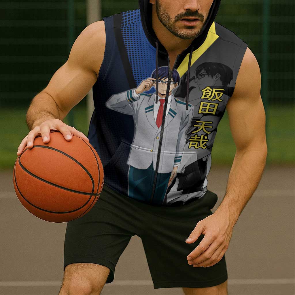 Tenya Iida Engine Hero Sleeveless Zip Hoodie Japanese Comic Book Style