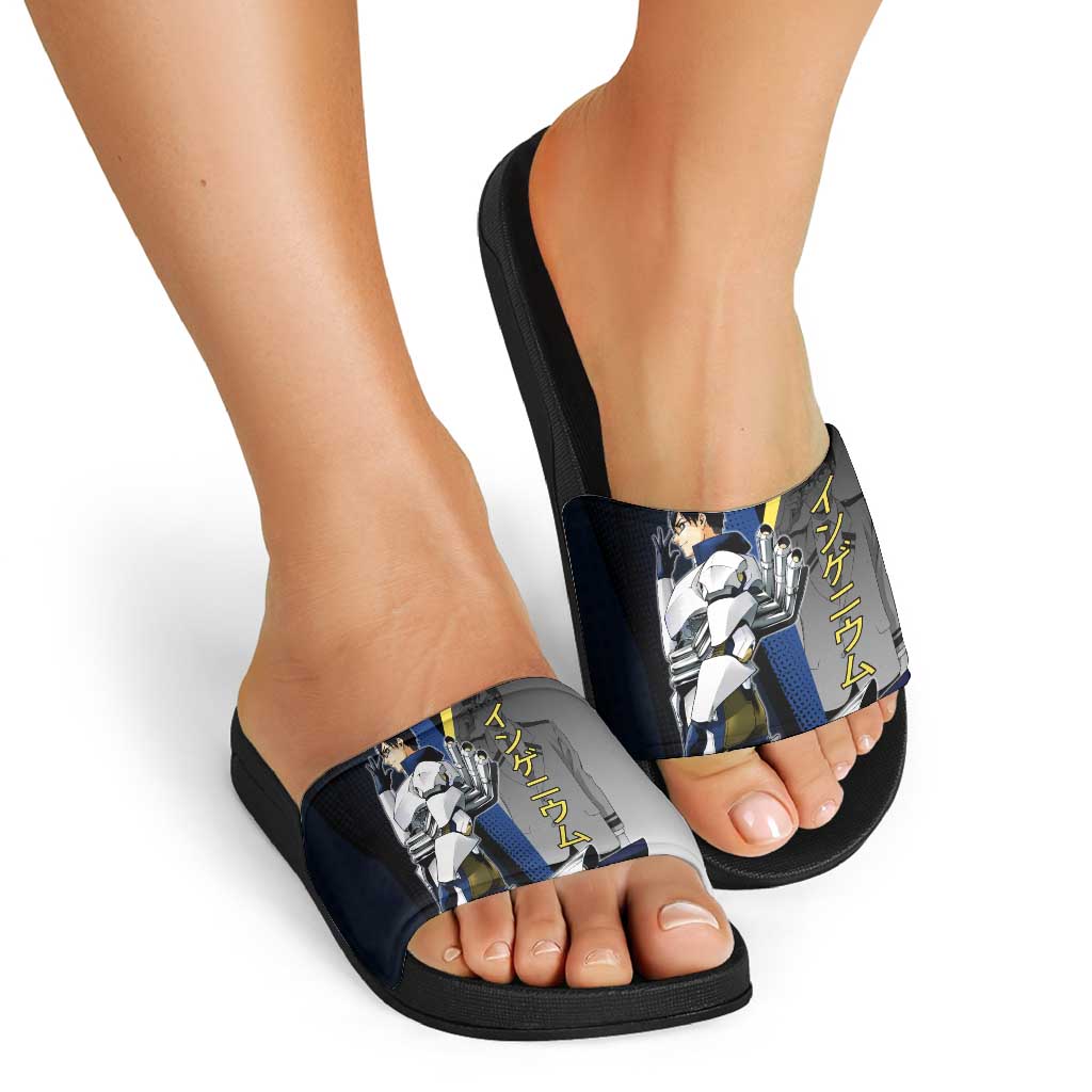 Tenya Iida Engine Hero Slide Sandals Japanese Comic Book Style