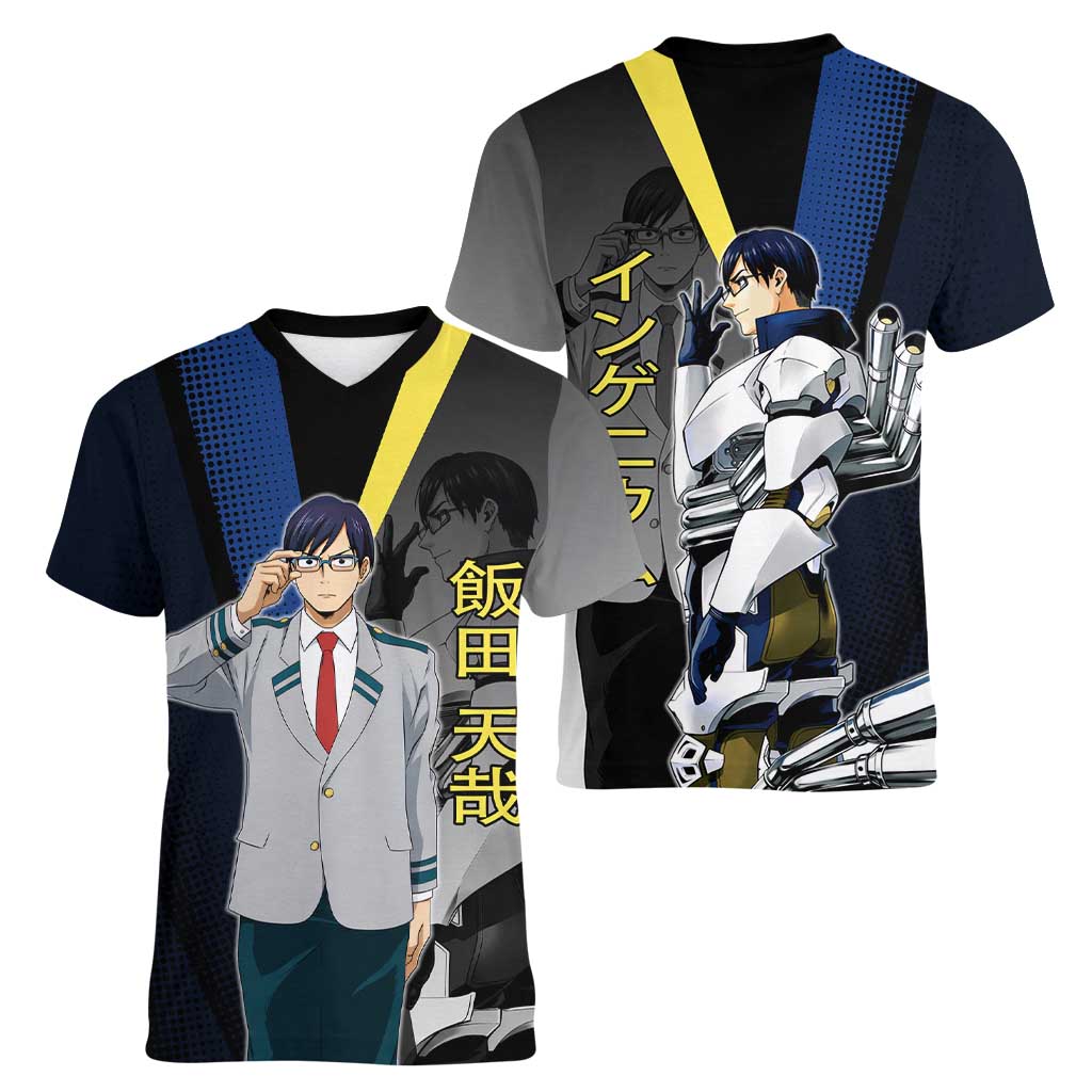 Tenya Iida Engine Hero Women V-Neck T-Shirt Japanese Comic Book Style