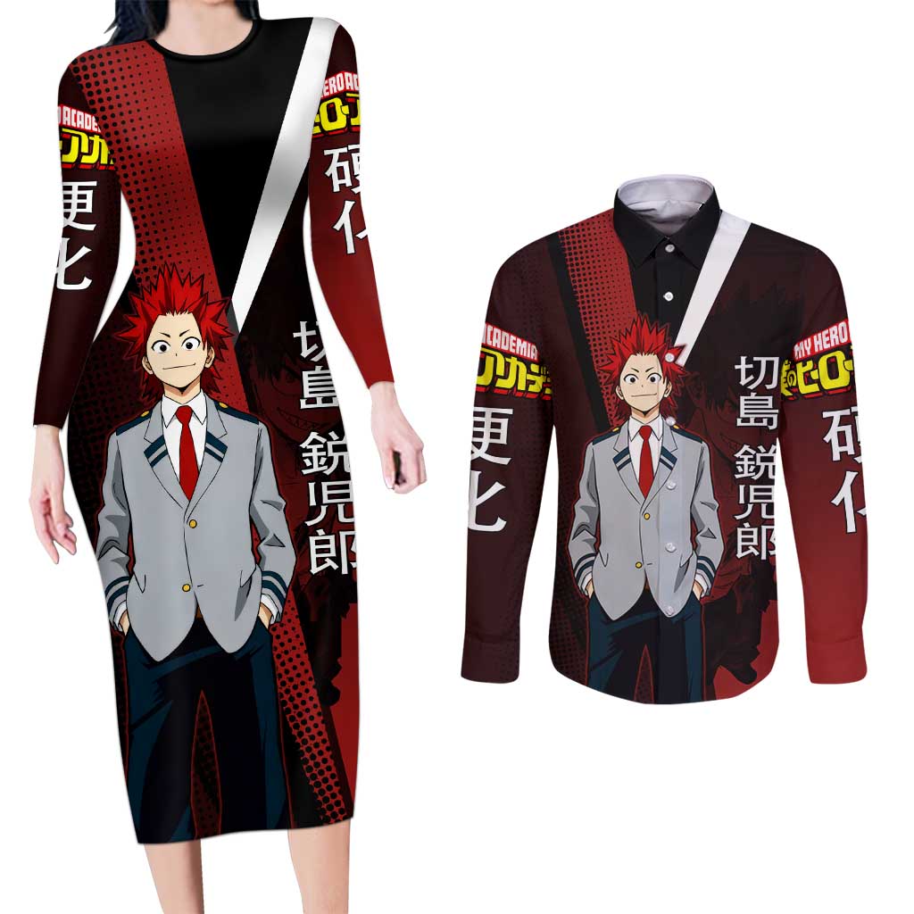 Eijiro Kirishima Red Riot Couples Matching Long Sleeve Bodycon Dress and Long Sleeve Button Shirt Japanese Comic Book Style