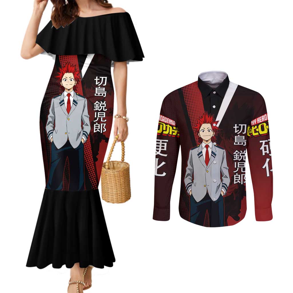 Eijiro Kirishima Red Riot Couples Matching Mermaid Dress and Long Sleeve Button Shirt Japanese Comic Book Style