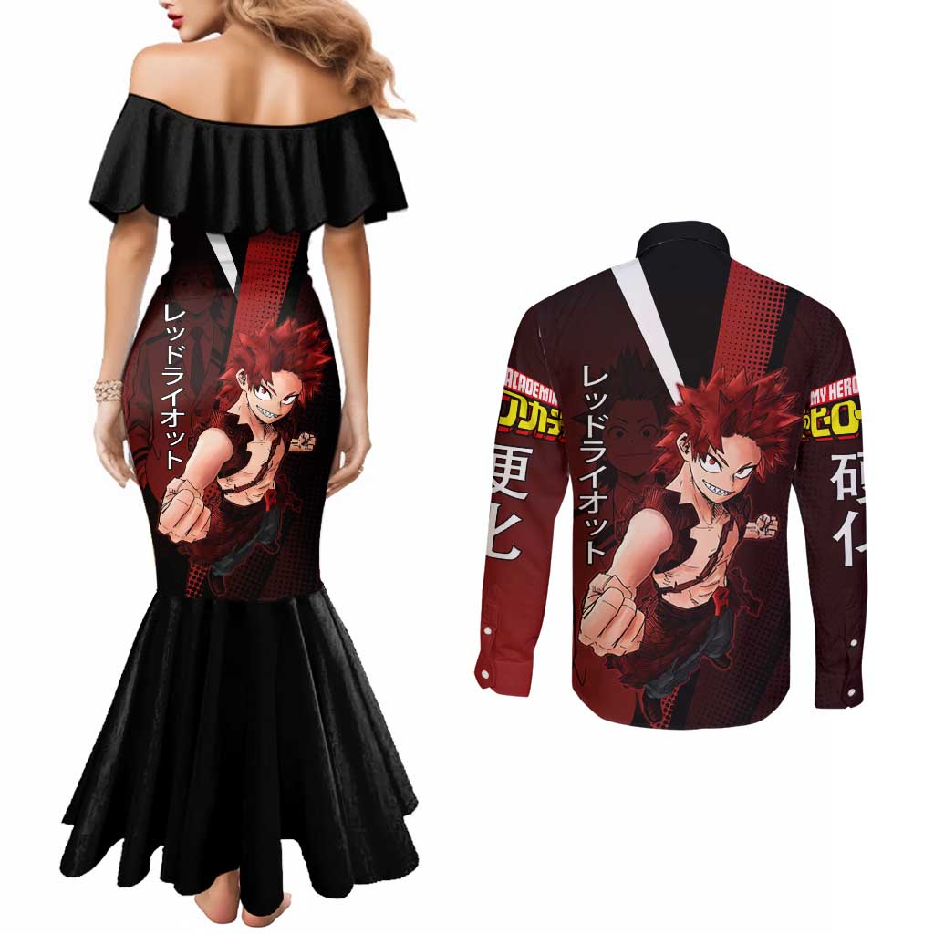 Eijiro Kirishima Red Riot Couples Matching Mermaid Dress and Long Sleeve Button Shirt Japanese Comic Book Style