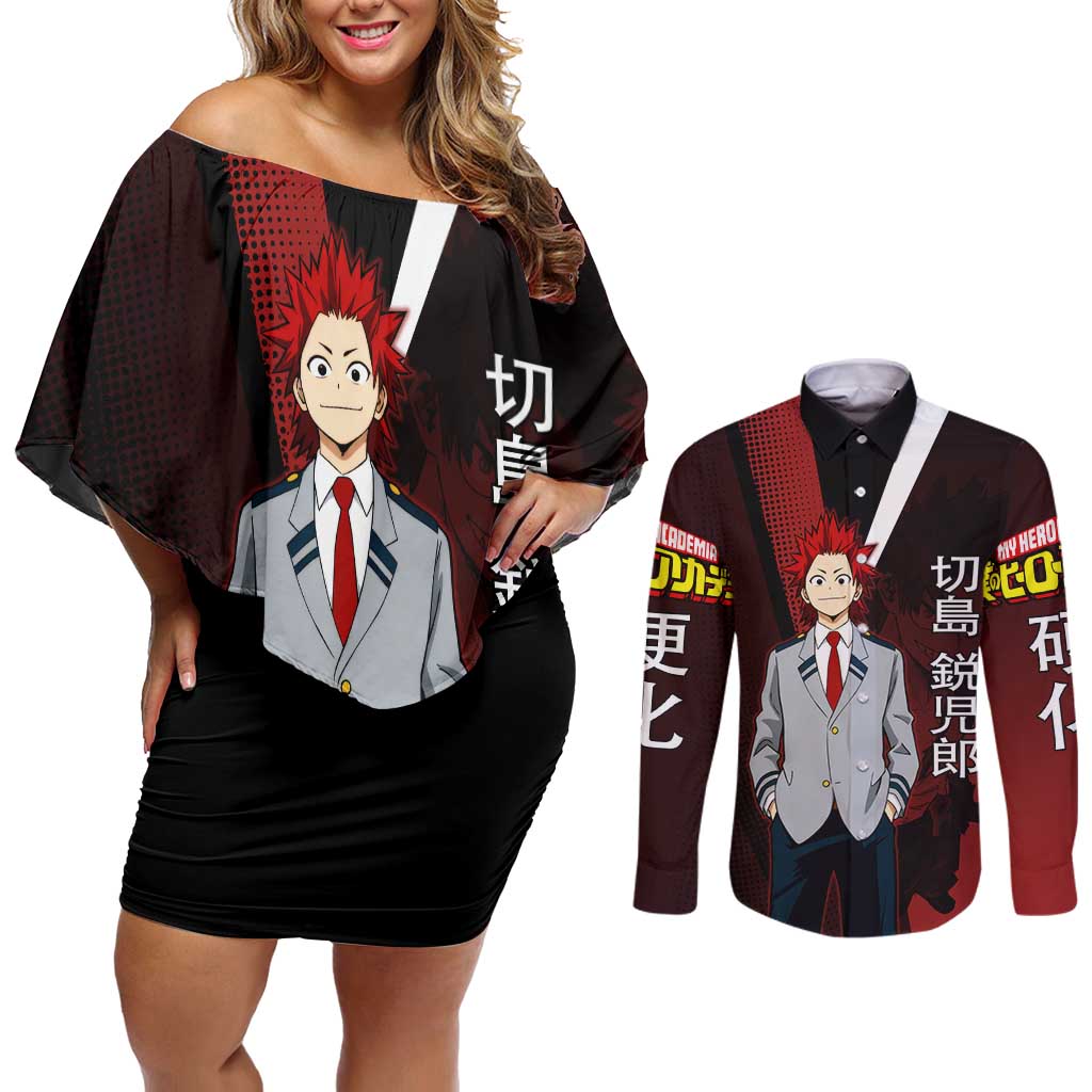 Eijiro Kirishima Red Riot Couples Matching Off Shoulder Short Dress and Long Sleeve Button Shirt Japanese Comic Book Style