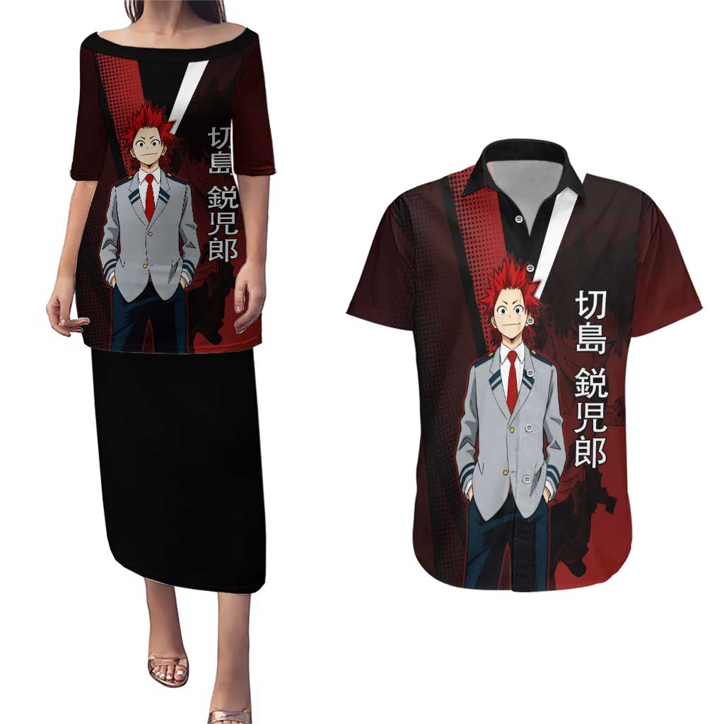 Eijiro Kirishima Red Riot Couples Matching Puletasi and Hawaiian Shirt Japanese Comic Book Style