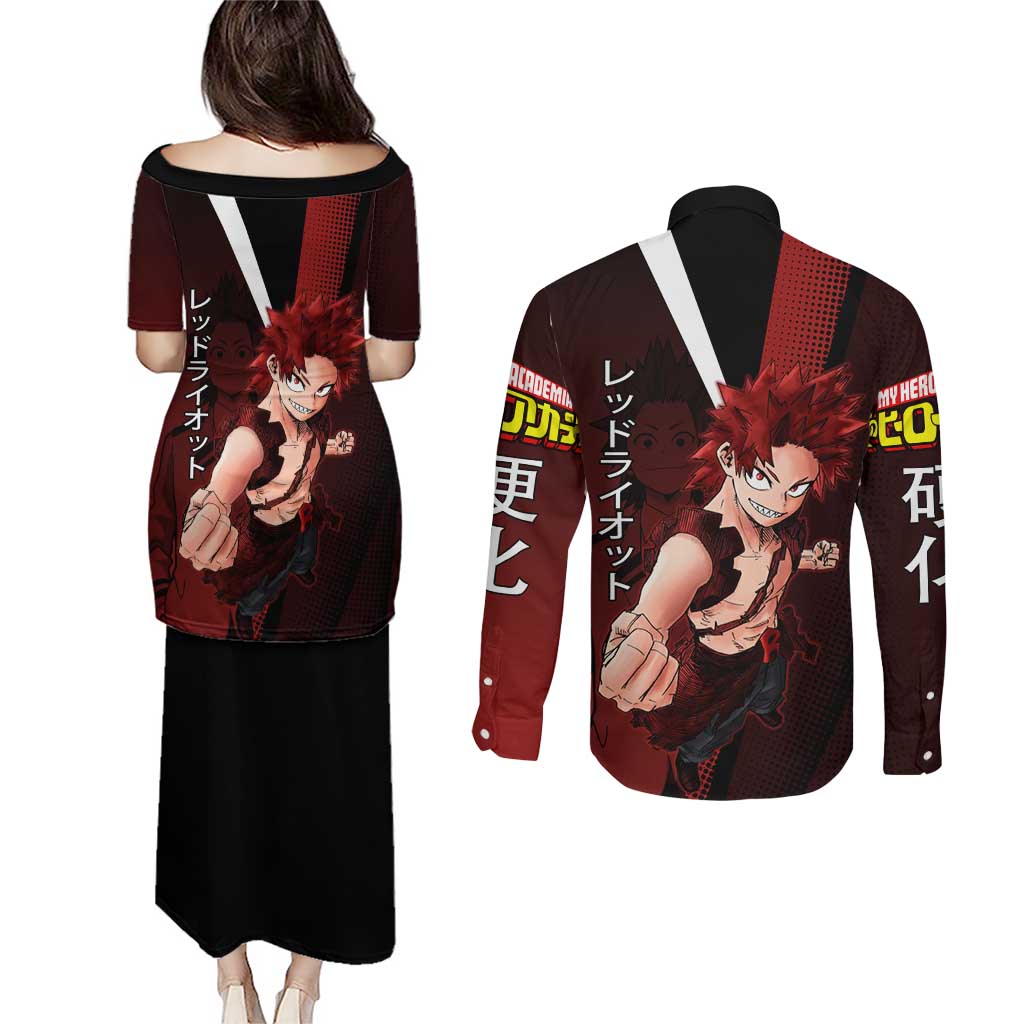 Eijiro Kirishima Red Riot Couples Matching Puletasi and Long Sleeve Button Shirt Japanese Comic Book Style