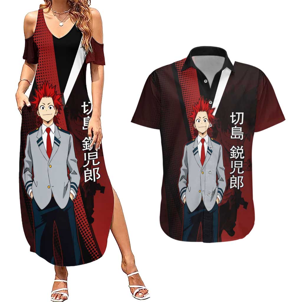 Eijiro Kirishima Red Riot Couples Matching Summer Maxi Dress and Hawaiian Shirt Japanese Comic Book Style