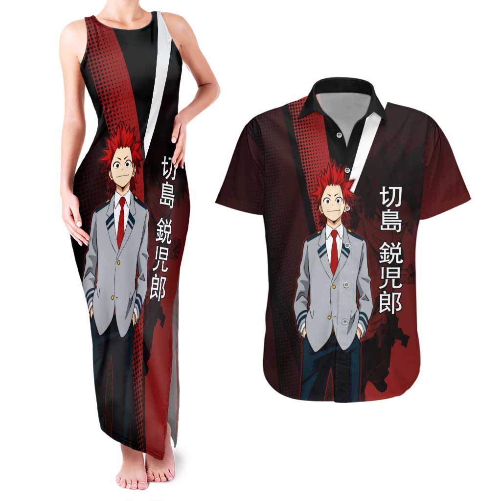 Eijiro Kirishima Red Riot Couples Matching Tank Maxi Dress and Hawaiian Shirt Japanese Comic Book Style