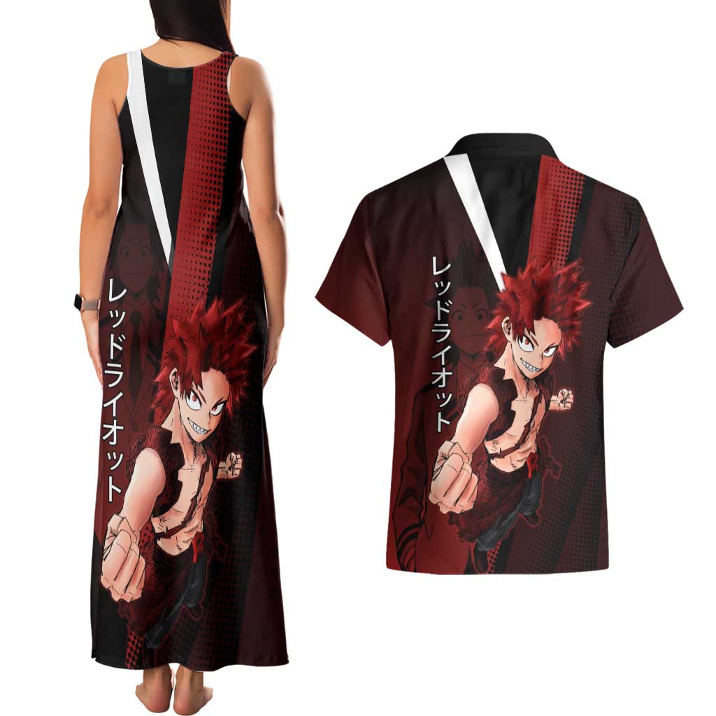 Eijiro Kirishima Red Riot Couples Matching Tank Maxi Dress and Hawaiian Shirt Japanese Comic Book Style