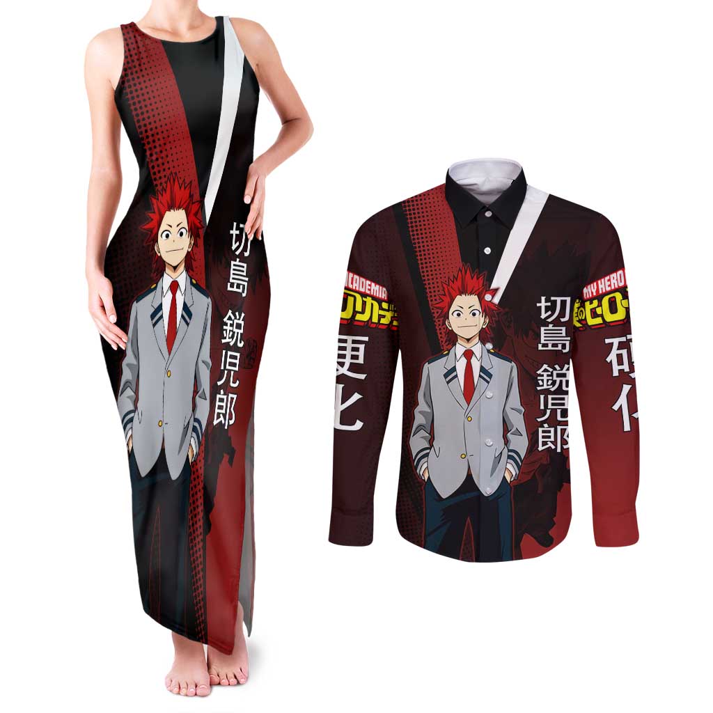 Eijiro Kirishima Red Riot Couples Matching Tank Maxi Dress and Long Sleeve Button Shirt Japanese Comic Book Style