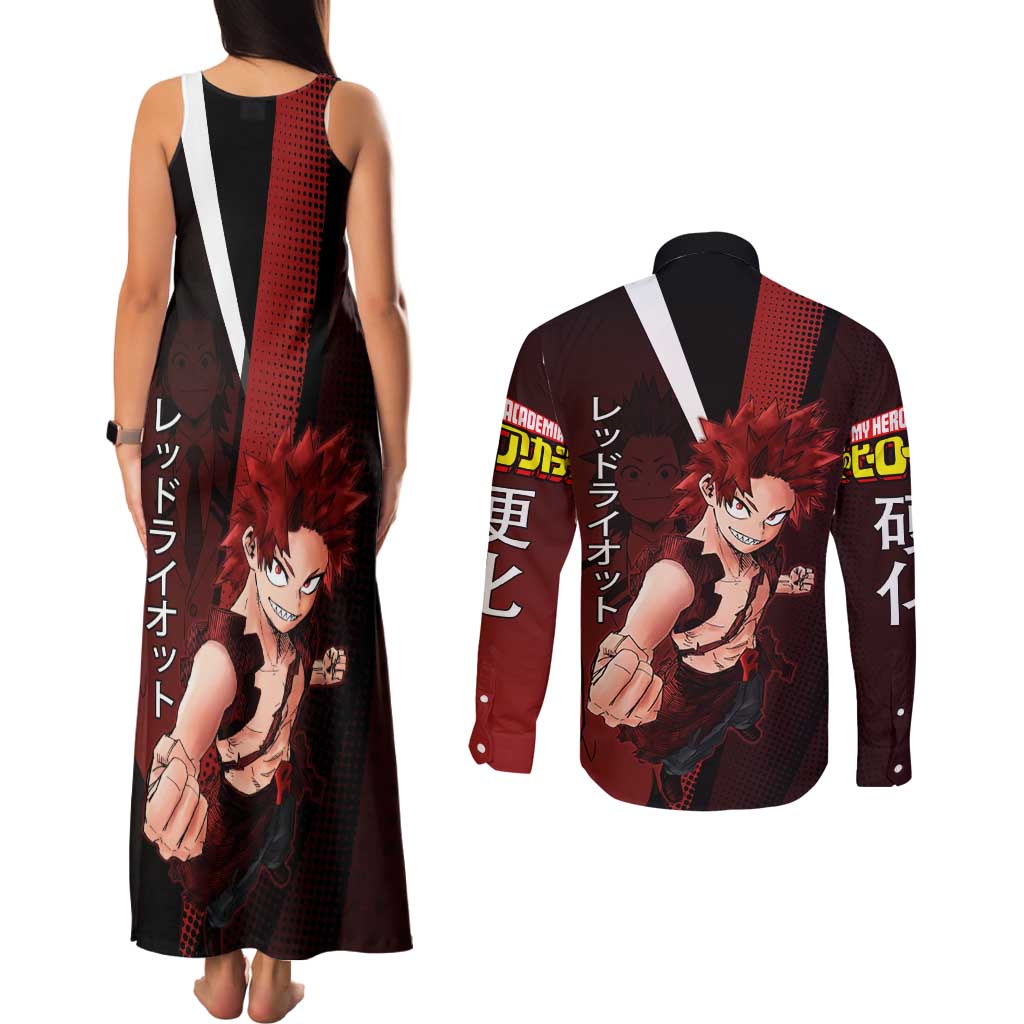 Eijiro Kirishima Red Riot Couples Matching Tank Maxi Dress and Long Sleeve Button Shirt Japanese Comic Book Style