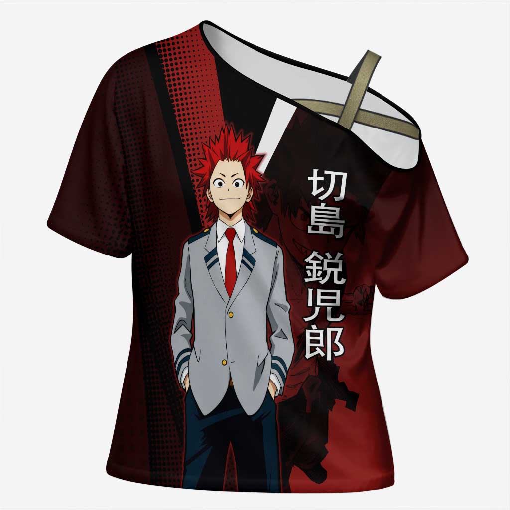 Eijiro Kirishima Red Riot Cross Shoulder Shirt Japanese Comic Book Style