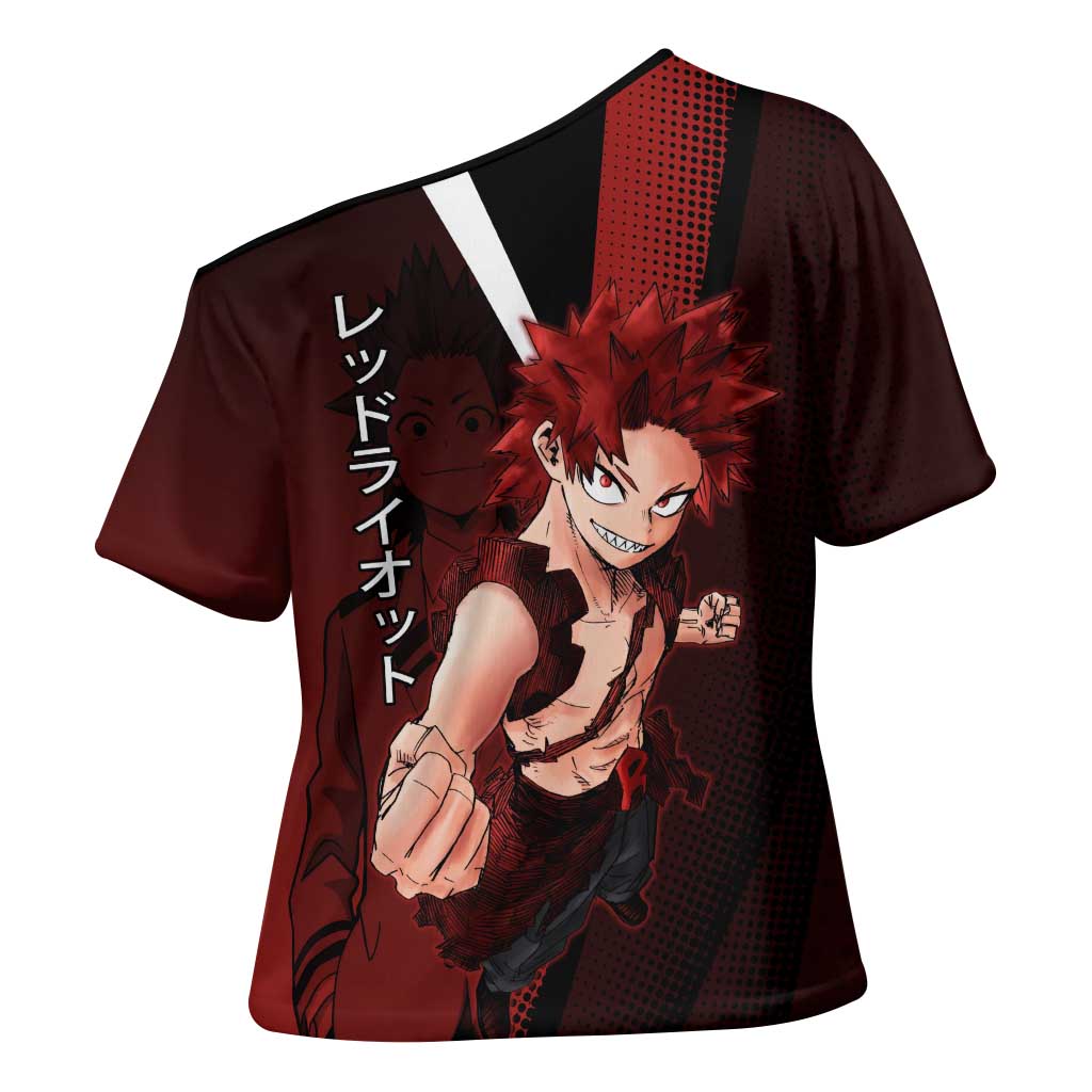 Eijiro Kirishima Red Riot Cross Shoulder Shirt Japanese Comic Book Style