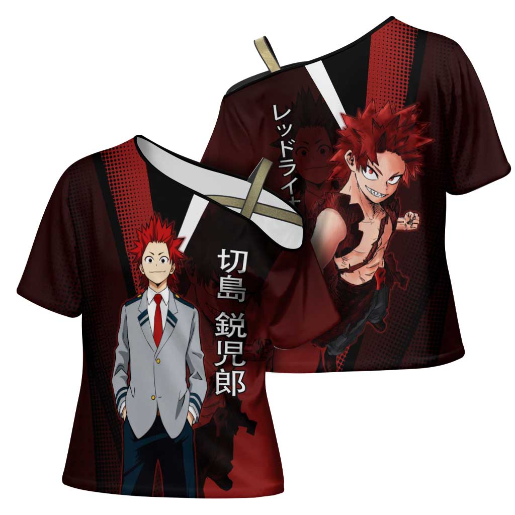 Eijiro Kirishima Red Riot Cross Shoulder Shirt Japanese Comic Book Style
