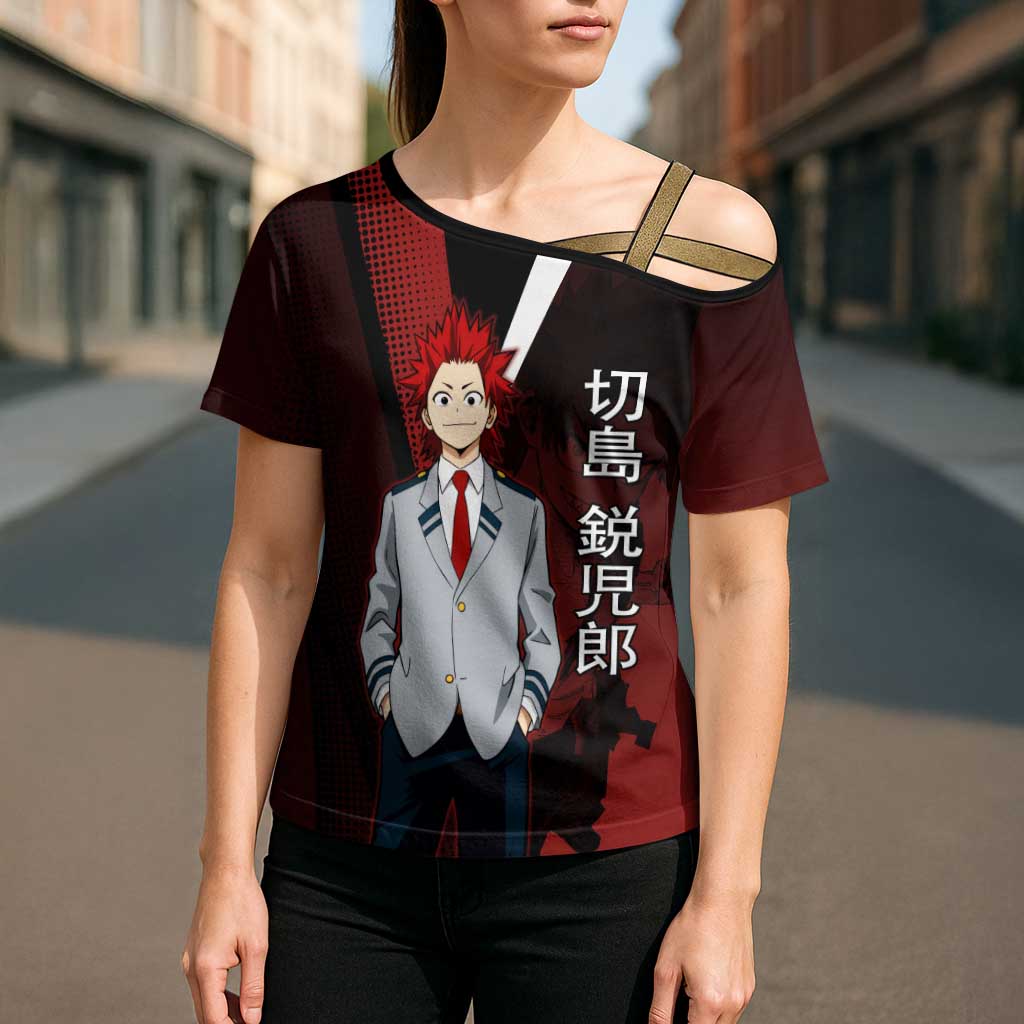 Eijiro Kirishima Red Riot Cross Shoulder Shirt Japanese Comic Book Style