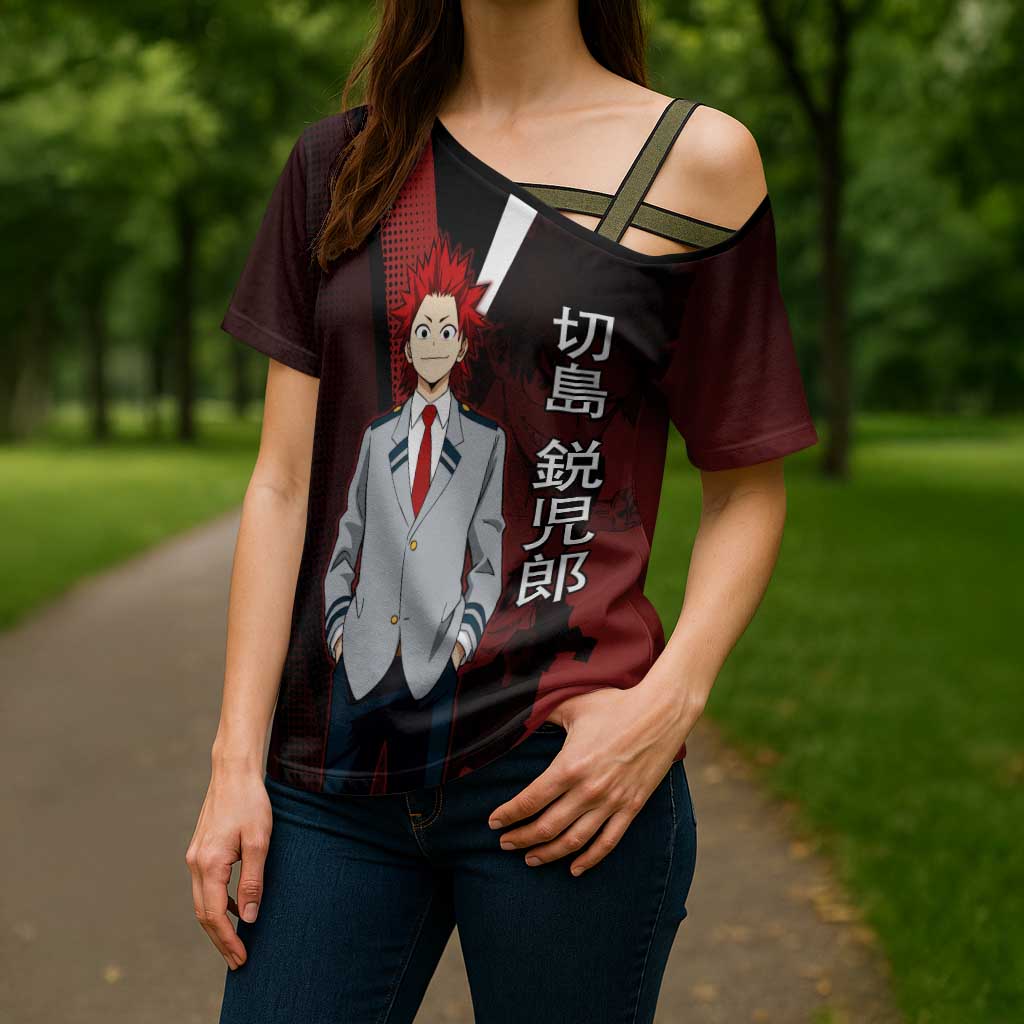 Eijiro Kirishima Red Riot Cross Shoulder Shirt Japanese Comic Book Style