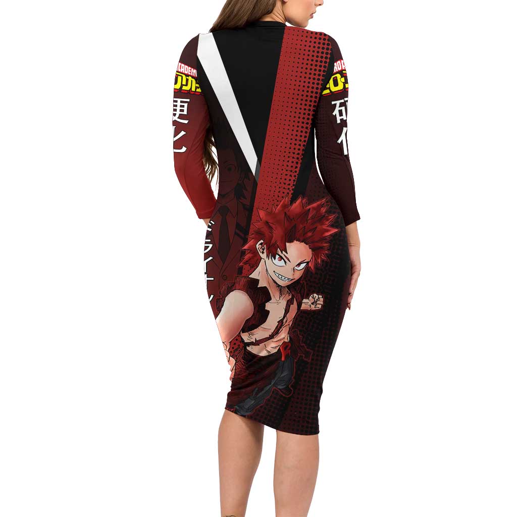 Eijiro Kirishima Red Riot Family Matching Long Sleeve Bodycon Dress and Hawaiian Shirt Japanese Comic Book Style