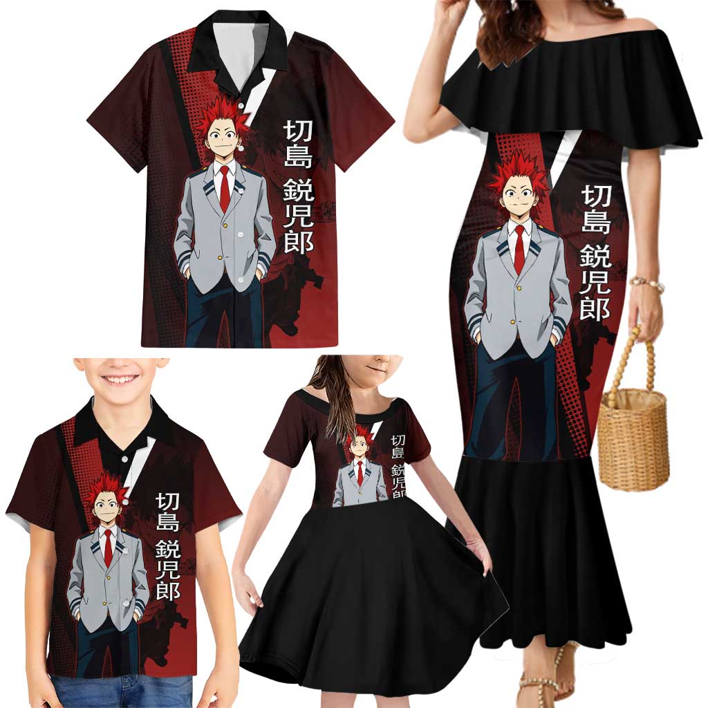 Eijiro Kirishima Red Riot Family Matching Mermaid Dress and Hawaiian Shirt Japanese Comic Book Style