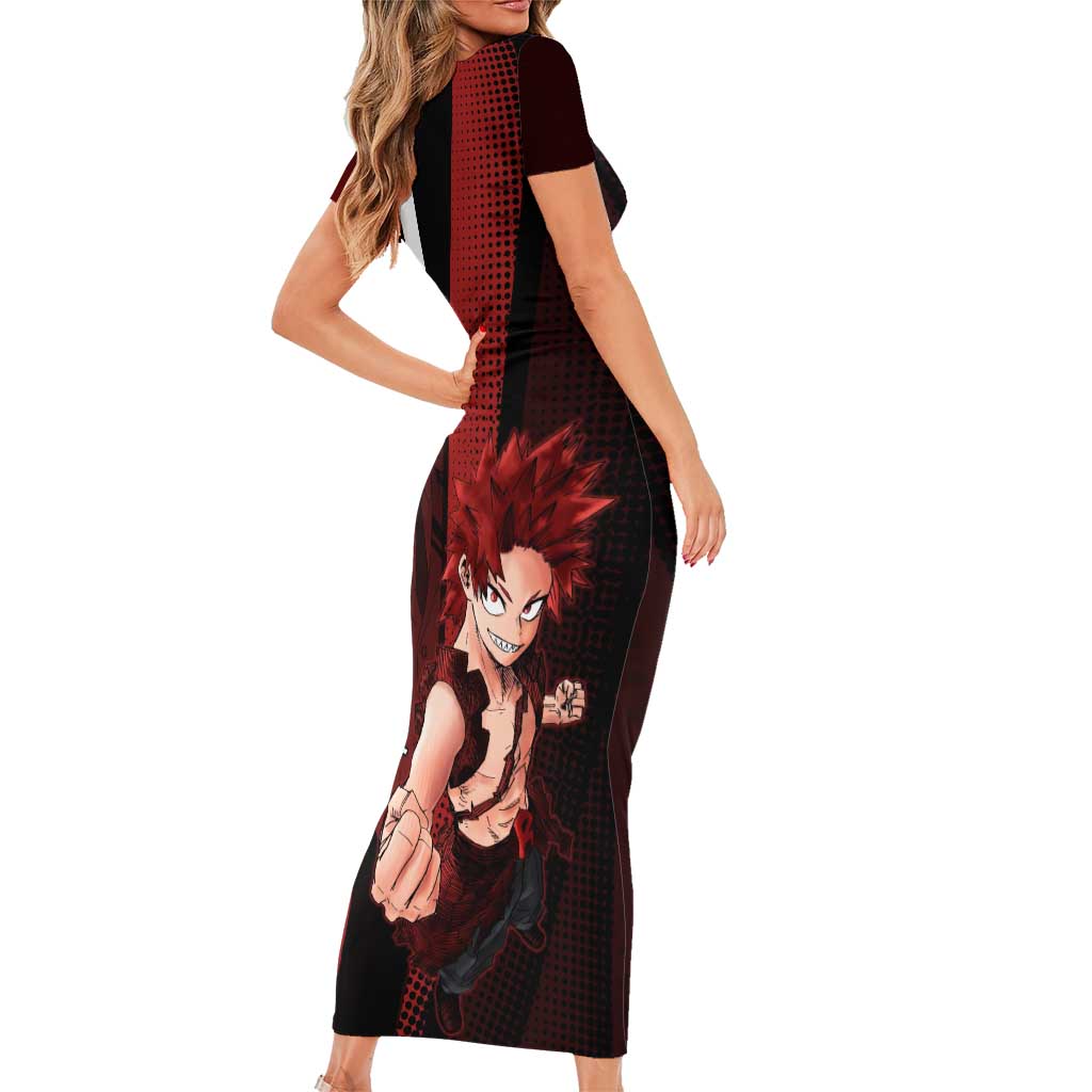 Eijiro Kirishima Red Riot Family Matching Short Sleeve Bodycon Dress and Hawaiian Shirt Japanese Comic Book Style