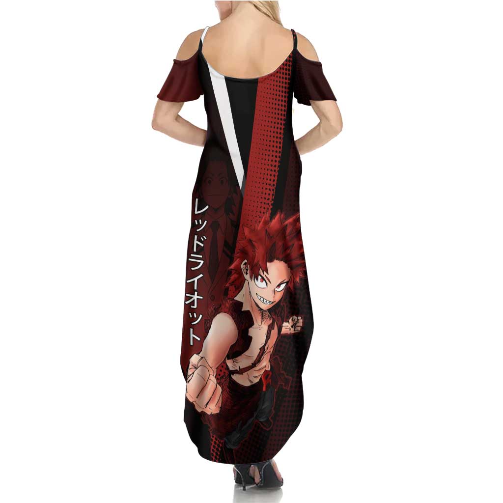 Eijiro Kirishima Red Riot Family Matching Summer Maxi Dress and Hawaiian Shirt Japanese Comic Book Style