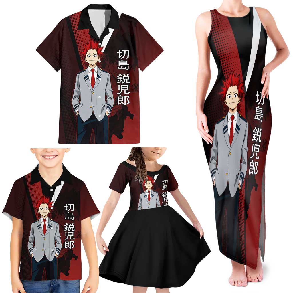 Eijiro Kirishima Red Riot Family Matching Tank Maxi Dress and Hawaiian Shirt Japanese Comic Book Style