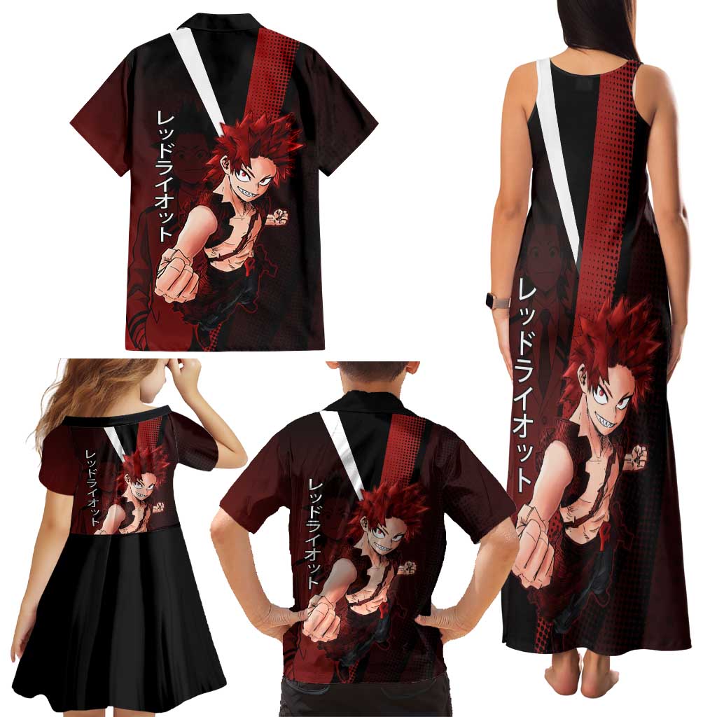 Eijiro Kirishima Red Riot Family Matching Tank Maxi Dress and Hawaiian Shirt Japanese Comic Book Style