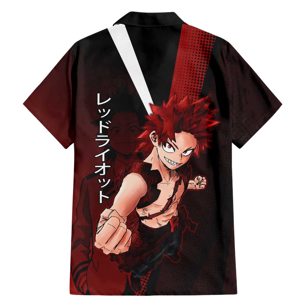 Eijiro Kirishima Red Riot Family Matching Tank Maxi Dress and Hawaiian Shirt Japanese Comic Book Style