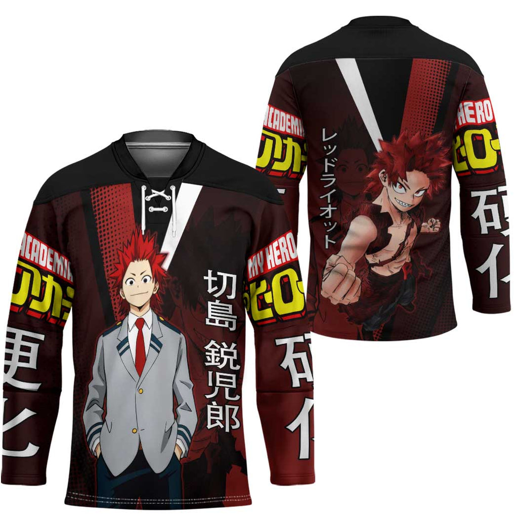 Eijiro Kirishima Red Riot Hockey Jersey Japanese Comic Book Style