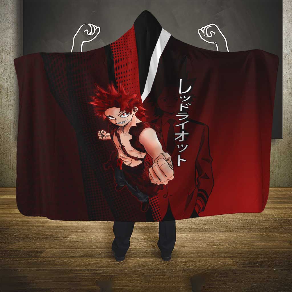 Eijiro Kirishima Red Riot Hooded Blanket Japanese Comic Book Style
