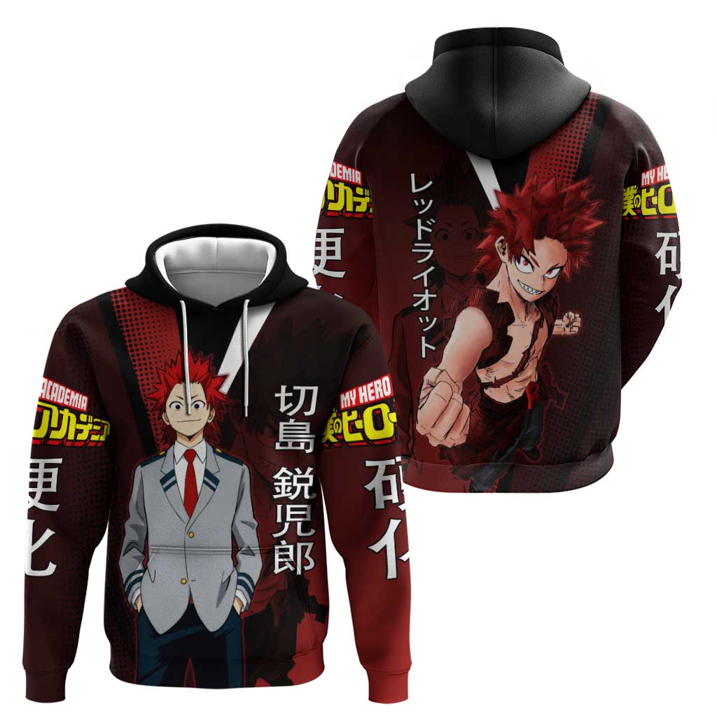 Eijiro Kirishima Red Riot Hoodie Japanese Comic Book Style