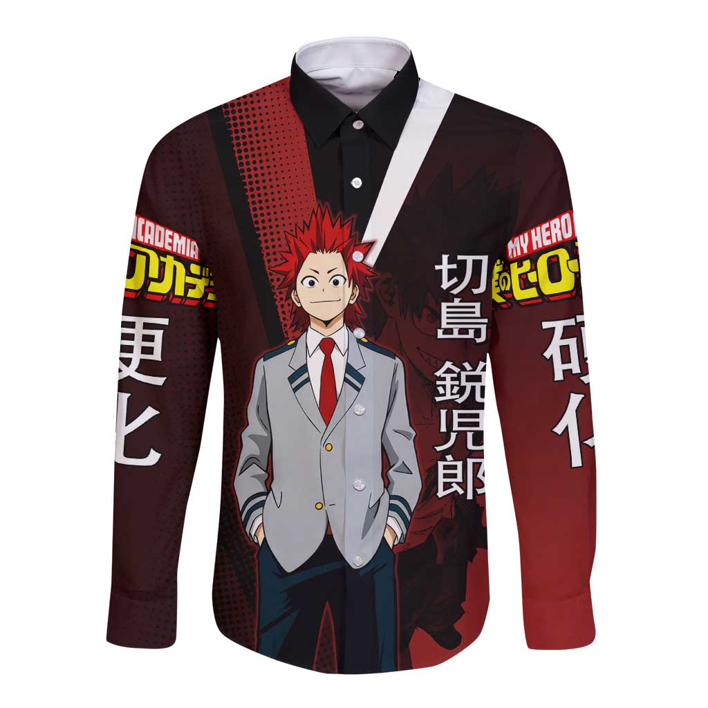 Eijiro Kirishima Red Riot Long Sleeve Button Shirt Japanese Comic Book Style