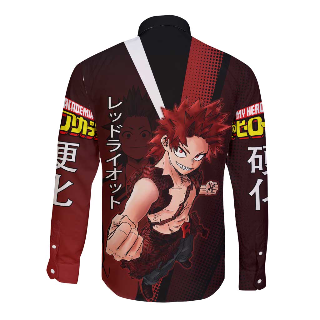 Eijiro Kirishima Red Riot Long Sleeve Button Shirt Japanese Comic Book Style