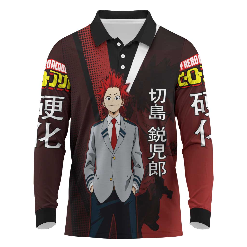 Eijiro Kirishima Red Riot Long Sleeve Polo Shirt Japanese Comic Book Style