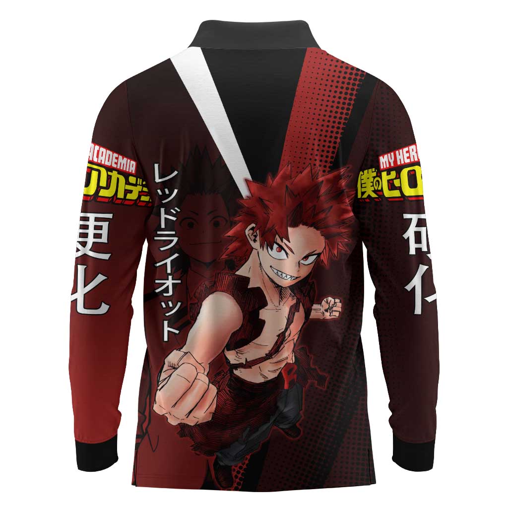 Eijiro Kirishima Red Riot Long Sleeve Polo Shirt Japanese Comic Book Style