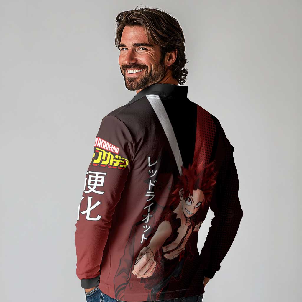 Eijiro Kirishima Red Riot Long Sleeve Polo Shirt Japanese Comic Book Style