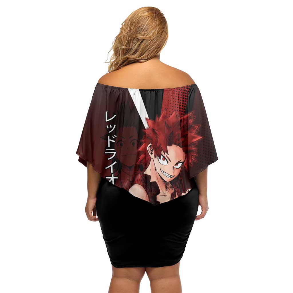 Eijiro Kirishima Red Riot Off Shoulder Short Dress Japanese Comic Book Style