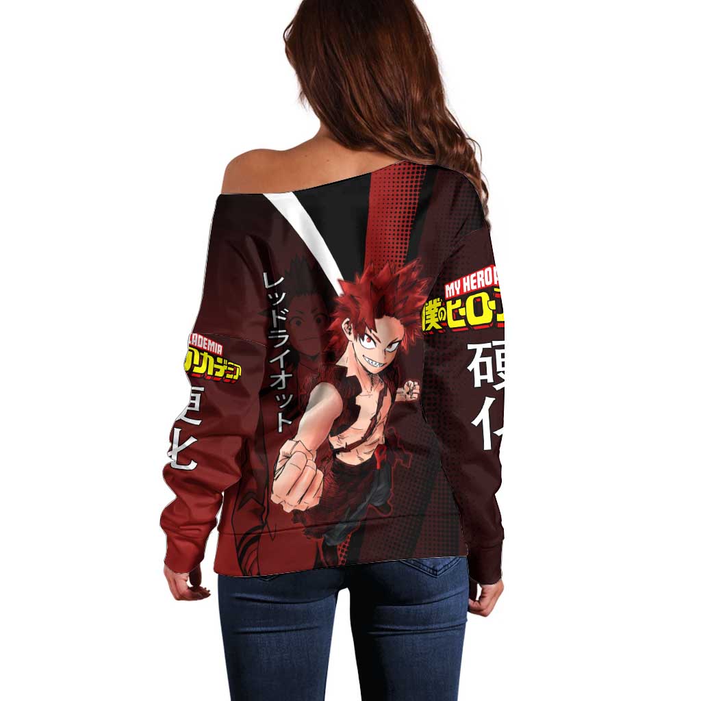 Eijiro Kirishima Red Riot Off Shoulder Sweater Japanese Comic Book Style