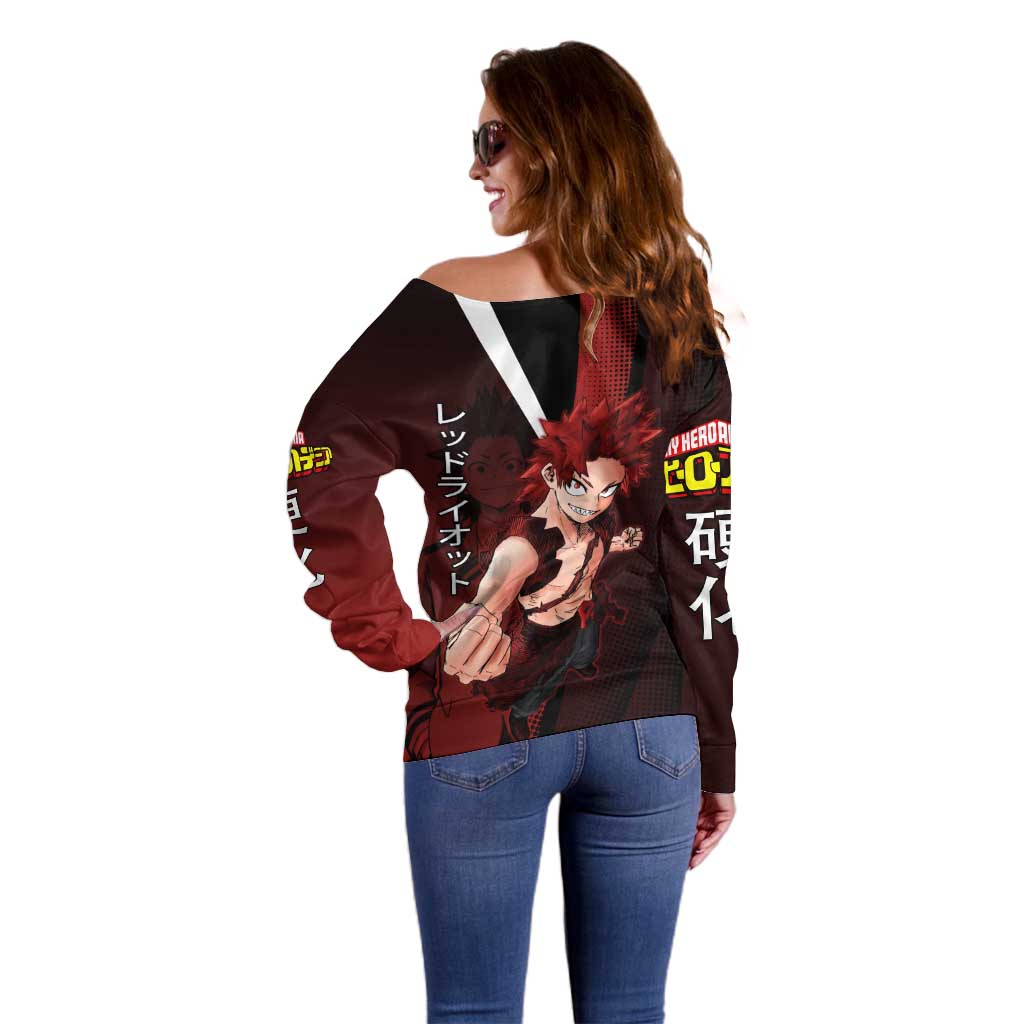 Eijiro Kirishima Red Riot Off Shoulder Sweater Japanese Comic Book Style