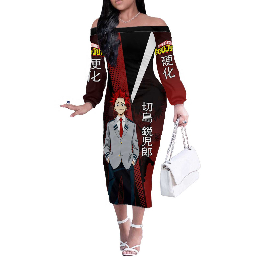 Eijiro Kirishima Red Riot Off The Shoulder Long Sleeve Dress Japanese Comic Book Style