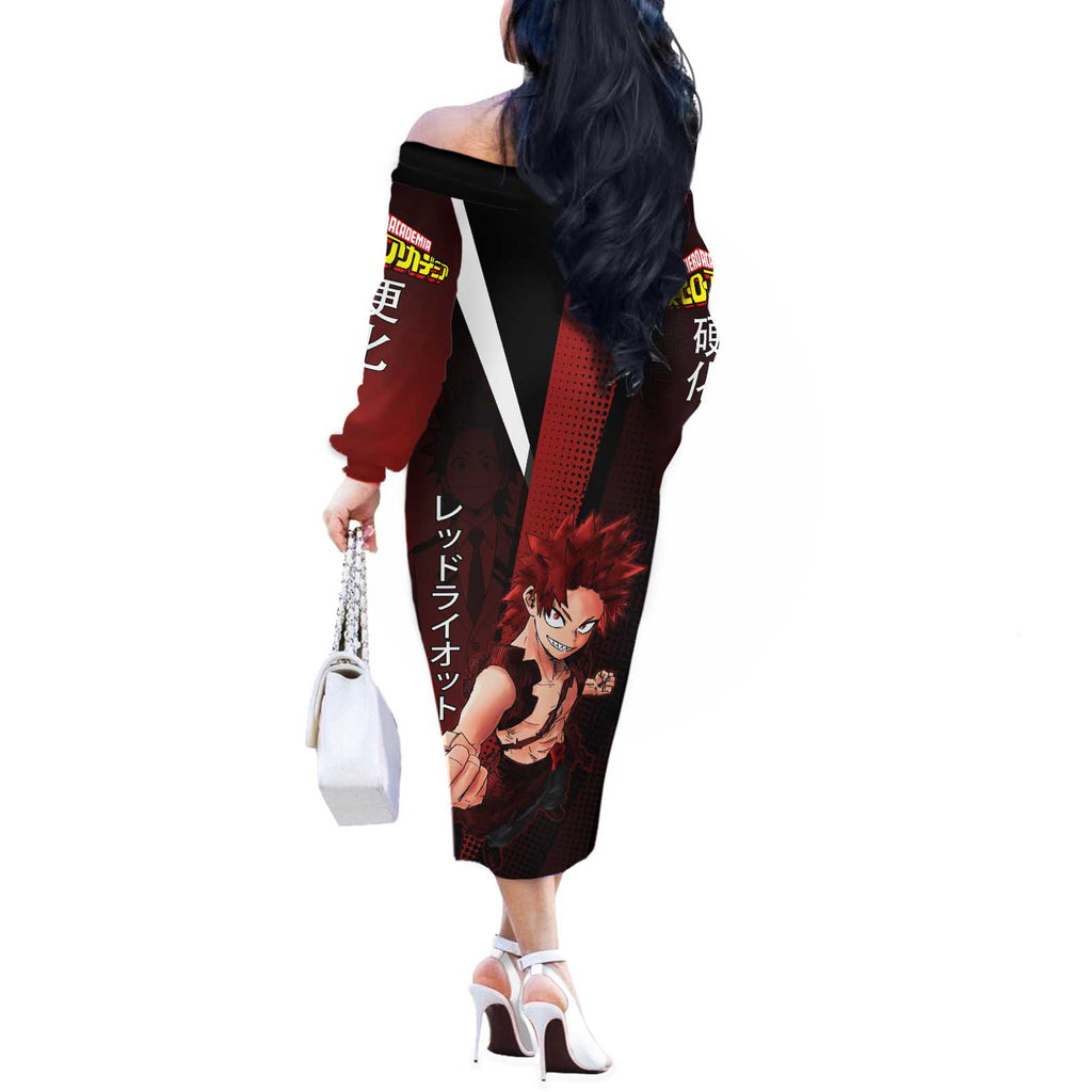Eijiro Kirishima Red Riot Off The Shoulder Long Sleeve Dress Japanese Comic Book Style