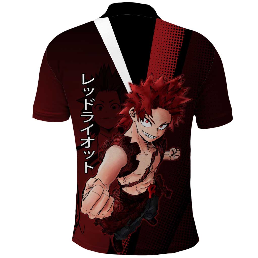 Eijiro Kirishima Red Riot Polo Shirt Japanese Comic Book Style
