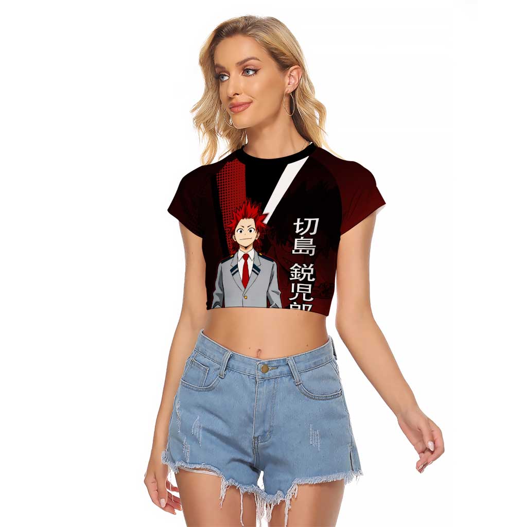 Eijiro Kirishima Red Riot Raglan Cropped T Shirt Japanese Comic Book Style