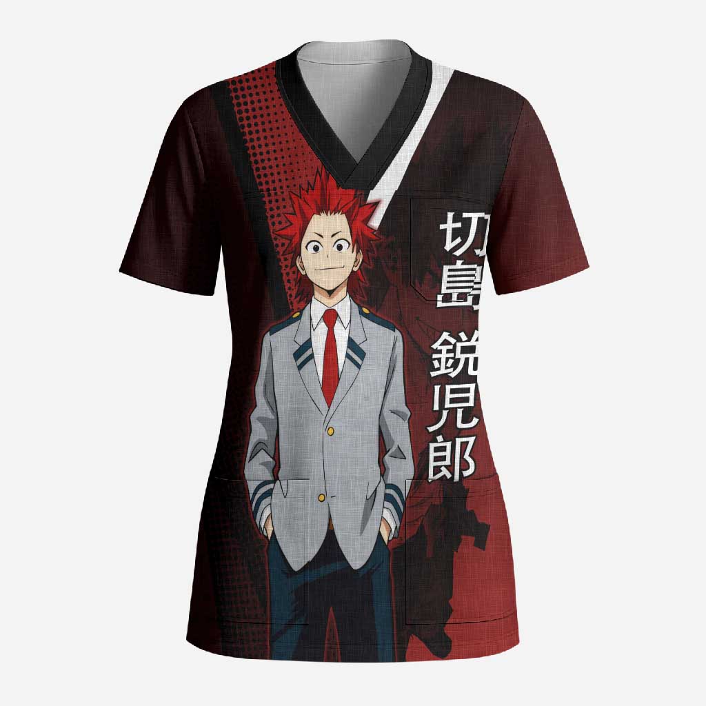 Eijiro Kirishima Red Riot Scrub Top Japanese Comic Book Style