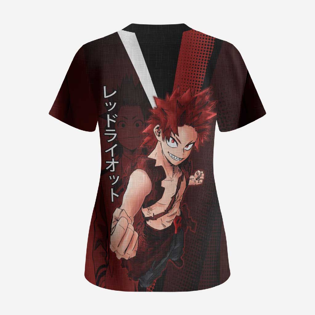 Eijiro Kirishima Red Riot Scrub Top Japanese Comic Book Style